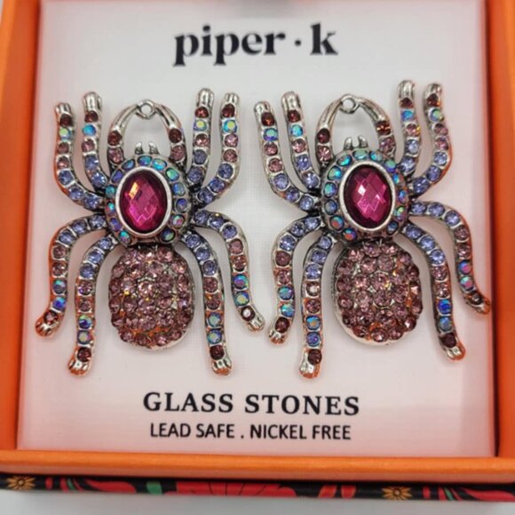 Piper K Pink Spider Stud Earrings NWT!  NEW!  HALLOWEEN - Picture 1 of 5